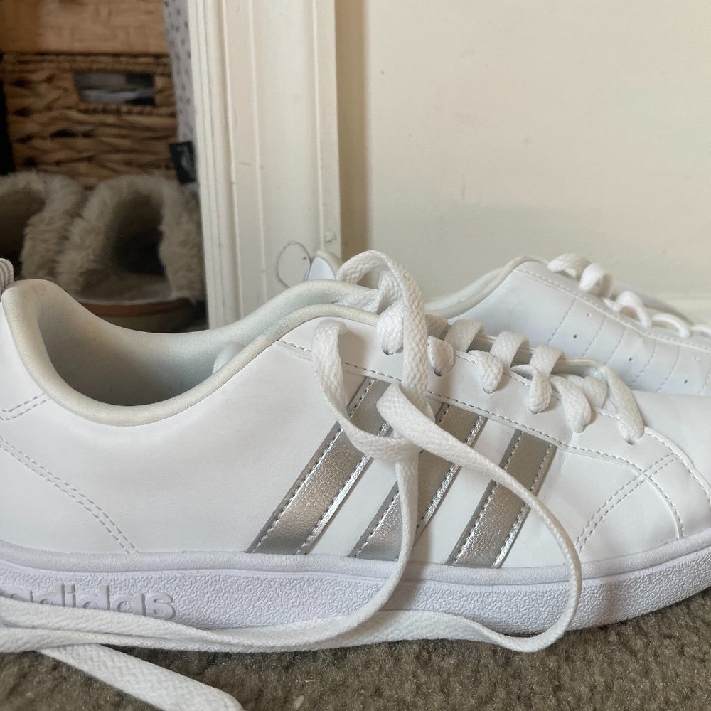White Gray Stripe adidas VS Advantage Shoes 7.5